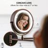 OVENTE Wall Mounted Lighted Makeup Mirror, 7" Double Sided 1X/7X Magnifying Vanity Mirror for Bathroom with LED Lights, Cordless, 360 Rotation and 13" Extendable Arm, Antique Bronze MFW70ABZ1X7X view 4