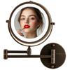 OVENTE Wall Mounted Lighted Makeup Mirror, 7" Double Sided 1X/10X Magnifying Vanity Mirror for Bathroom with LED Lights, Cordless, 360 Rotation and 13" Extendable Arm, Antique Bronze MFW70ABZ1X10X view 1