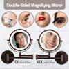 OVENTE Wall Mounted Lighted Makeup Mirror, 7" Double Sided 1X/10X Magnifying Vanity Mirror for Bathroom with LED Lights, Cordless, 360 Rotation and 13" Extendable Arm, Antique Bronze MFW70ABZ1X10X view 2