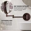 OVENTE Wall Mounted Lighted Makeup Mirror, 7" Double Sided 1X/10X Magnifying Vanity Mirror for Bathroom with LED Lights, Cordless, 360 Rotation and 13" Extendable Arm, Antique Bronze MFW70ABZ1X10X view 3