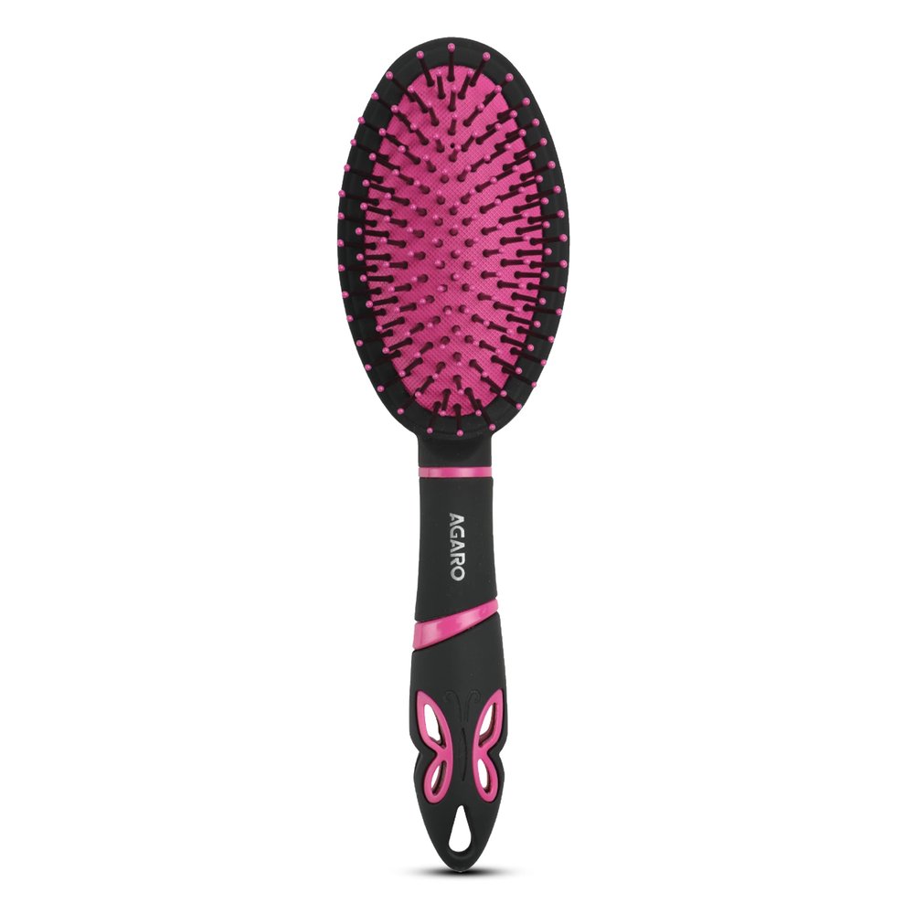 AGARO Delight Cushion Hair Brush, Black and Pink, 100 g