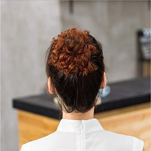 100% Human Hair Curly Messy Scrunchies Hair Updo Donut Hair Bun Extensions for women Red wine