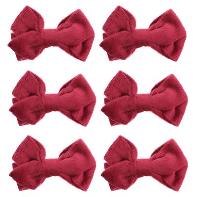 Burgundy Velvety Hair Bow With Alligator Clip For Girls - Set of 6