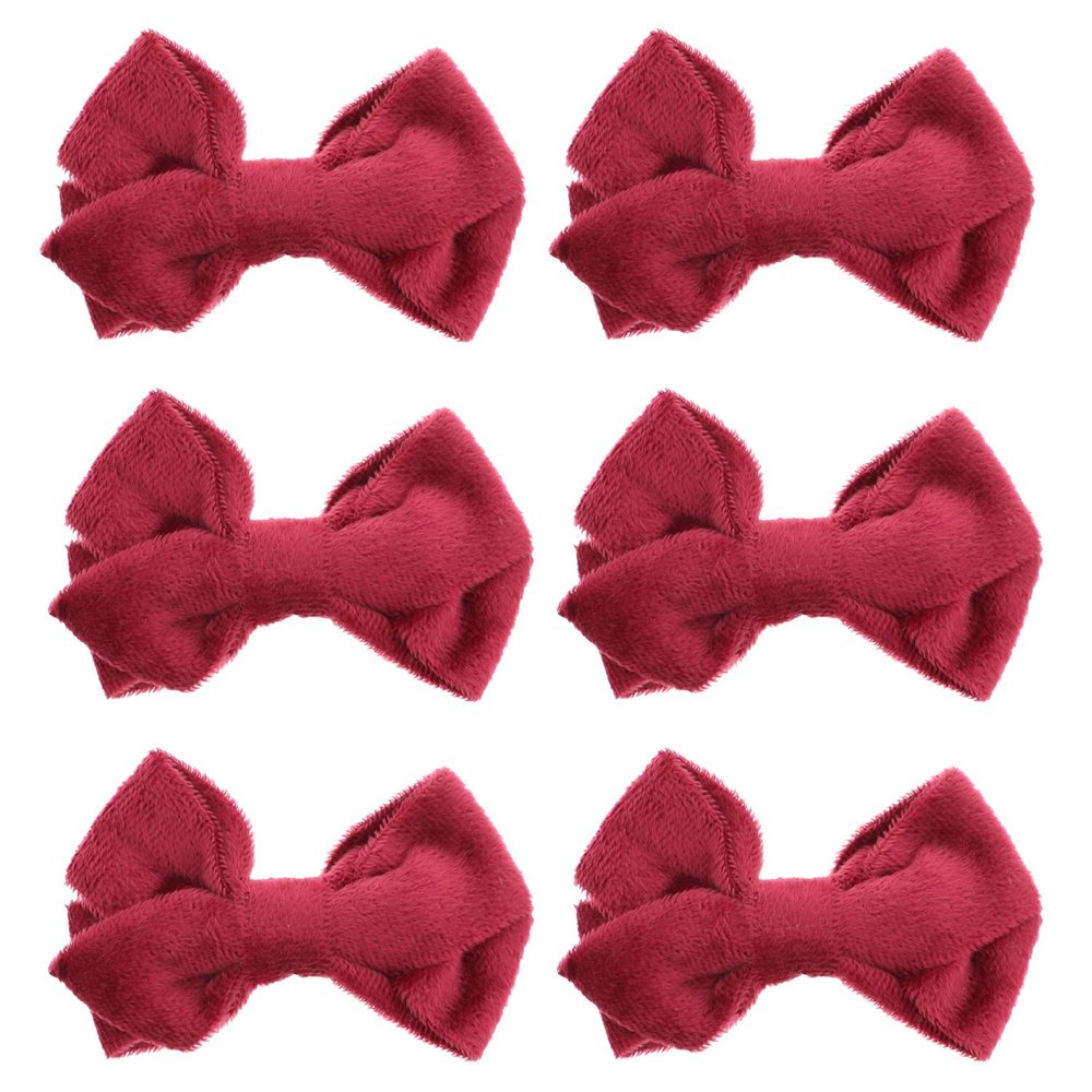 Burgundy Velvety Hair Bow With Alligator Clip For Girls - Set of 6