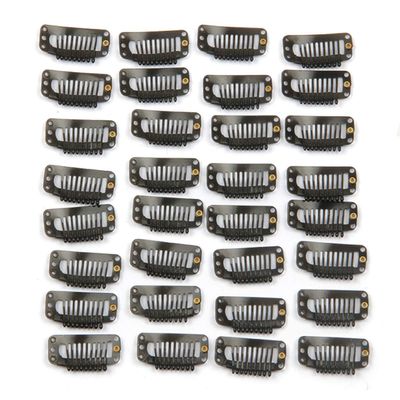 20pcs Metal Snap Clips for Hair Extensions DIY Clip in on Hair Extension Wigs 9 Teeth 32mm 1.2g/pc Black Brown Beige Color (Black)
