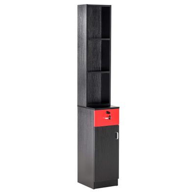 BarberPub Locking Wall Mount Hair Styling Barber Station Drawer Storage Beauty Salon Spa Equipment for Barber Salon 3036-1 (Black&Red)