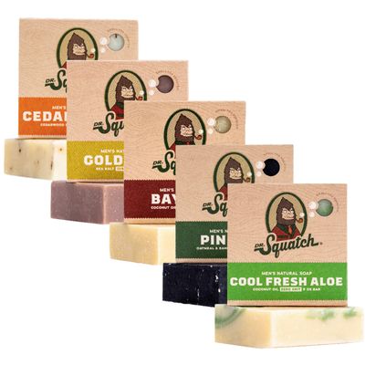 Dr. Squatch Natural Bar Soap for Men - Cold Process Soap with No Harsh Chemicals - Cool Fresh Aloe, Cedar Citrus, Gold Moss, Pine Tar & Bay Rum (5 oz, 5-Pack)