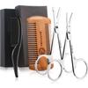 TecUnite 4 Pieces Mustache Scissors Grooming Kit for Men, Beard Trimmer Set, 2 Small Combs and 2 Scissors Beard Trimming Kit with Storage Bag Box view 1