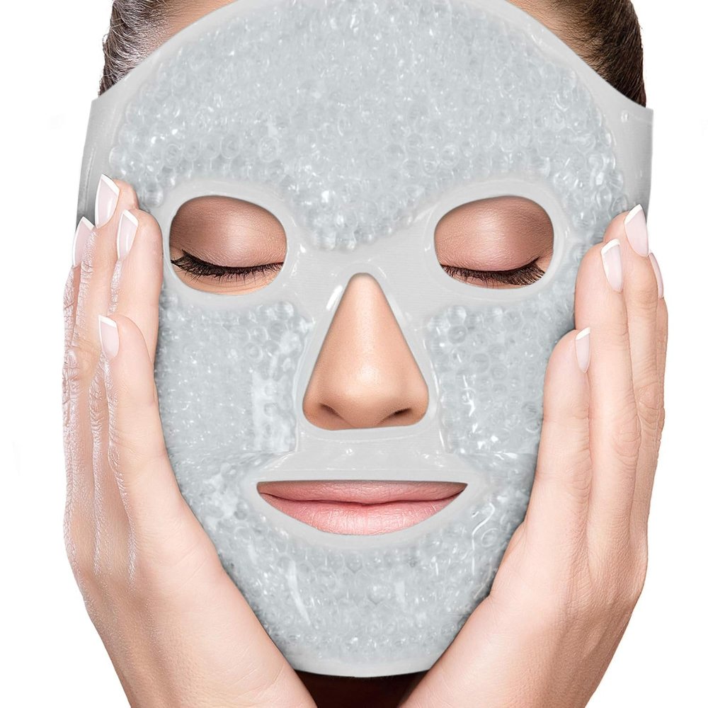 Perfecore Eye Mask Get Rid of Puffy Eyes Migraine Relief, Sleeping, Travel Therapeutic Hot Cold Compress Pack with Cover Gel Beads, Spa Therapy Wrap for Sinus (White)