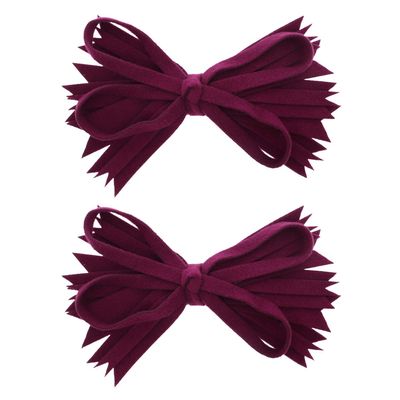 Plum Felt & Wool Strips Hair Bow Clip For Girls Large - Set of 2