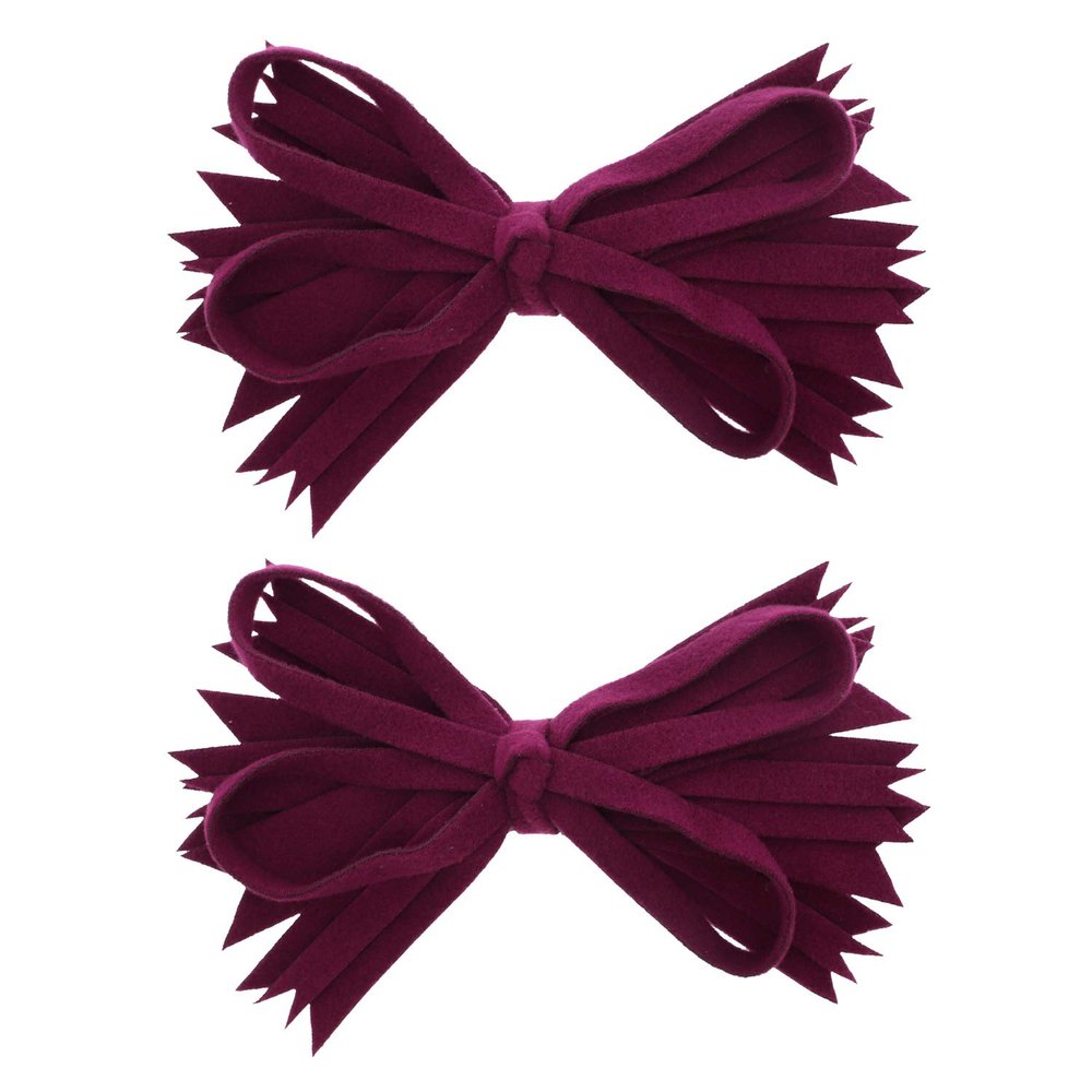 Plum Felt & Wool Strips Hair Bow Clip For Girls Large - Set of 2