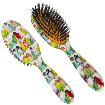 Rock & Ruddle Natural Mixed Boar Bristle Hair Brush for Women and Kids (Small/Travel Size, 17.5cm) - Perfect for Wet or Dry Hair, Detangling Smoothing Blowdrying - Made in UK - Lovebirds Design