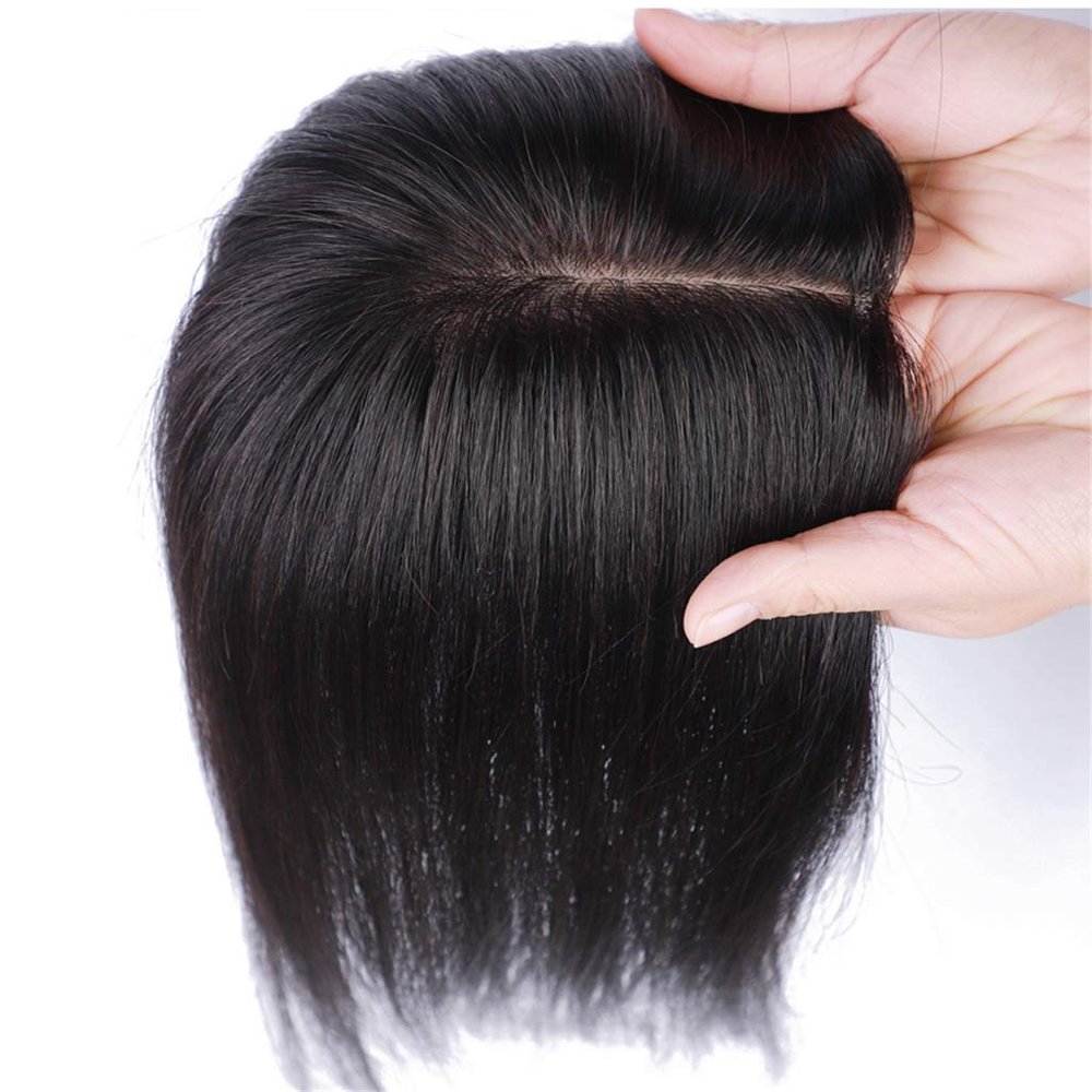 Real Human Hair Clip in Topper for Women Forehead Hairpieces for Top of Head with Natural Middle Parting, 12.6" Dark Brown