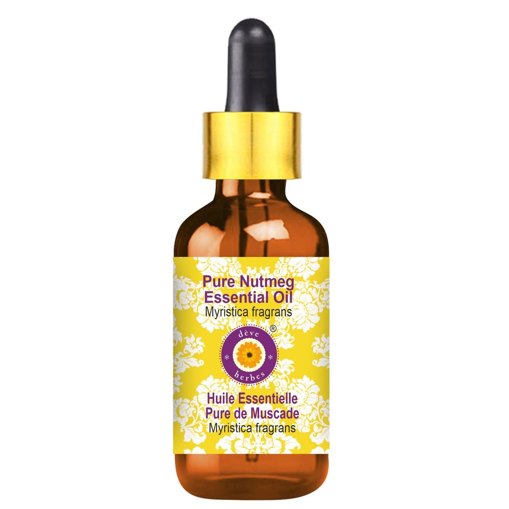 dve herbes Nutmeg Essential Oil (Myristica fragrans) with Glass Dropper | Pure | Non-Sticky | Non-Greasy | Lightweight | Men & Women | All Skin Types | Steam Distilled 15ml (0.5 oz)