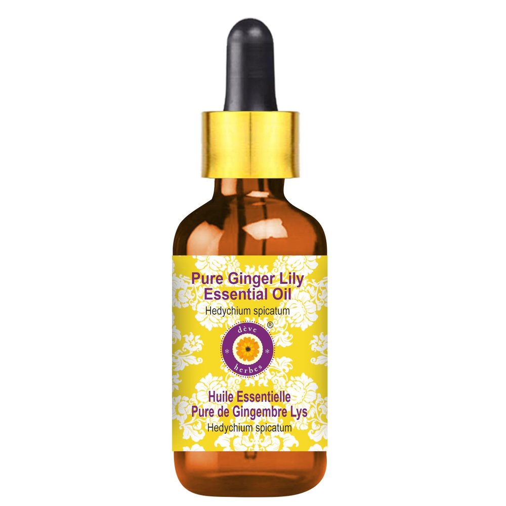 dve herbes Ginger Lily Essential Oil (Hedychium spicatum) with Glass Dropper | Pure | Non-Sticky | Non-Greasy | Lightweight | Men & Women | All Skin Types | Steam Distilled 30ml (1 oz)