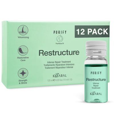 Kaaral Purify Restructure Intense Repair Treatment - Deep Conditioning Hair Repair for Damaged Hair - Strengthening and Hydrating Formula with Keratin, Silk Proteins & Provitamin B5-12 x 10ml