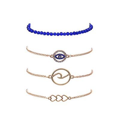Blue Bead Chain Devil's Eye Bracelet Set