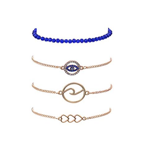 Blue Bead Chain Devil's Eye Bracelet Set