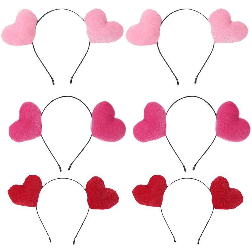 Lurrose 6pcs Heart Head Headbands Valentine's Day Head Boppers Hair Bands Love Heart Headwear for Wedding Holiday Costume Party