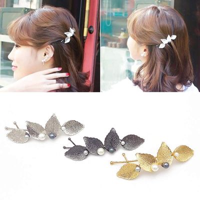 Set of 3 Lady Women Sweet Alloy Hairpin Hair Clip Fashion Hair Clamp Hair Barrettes (Leaf style)