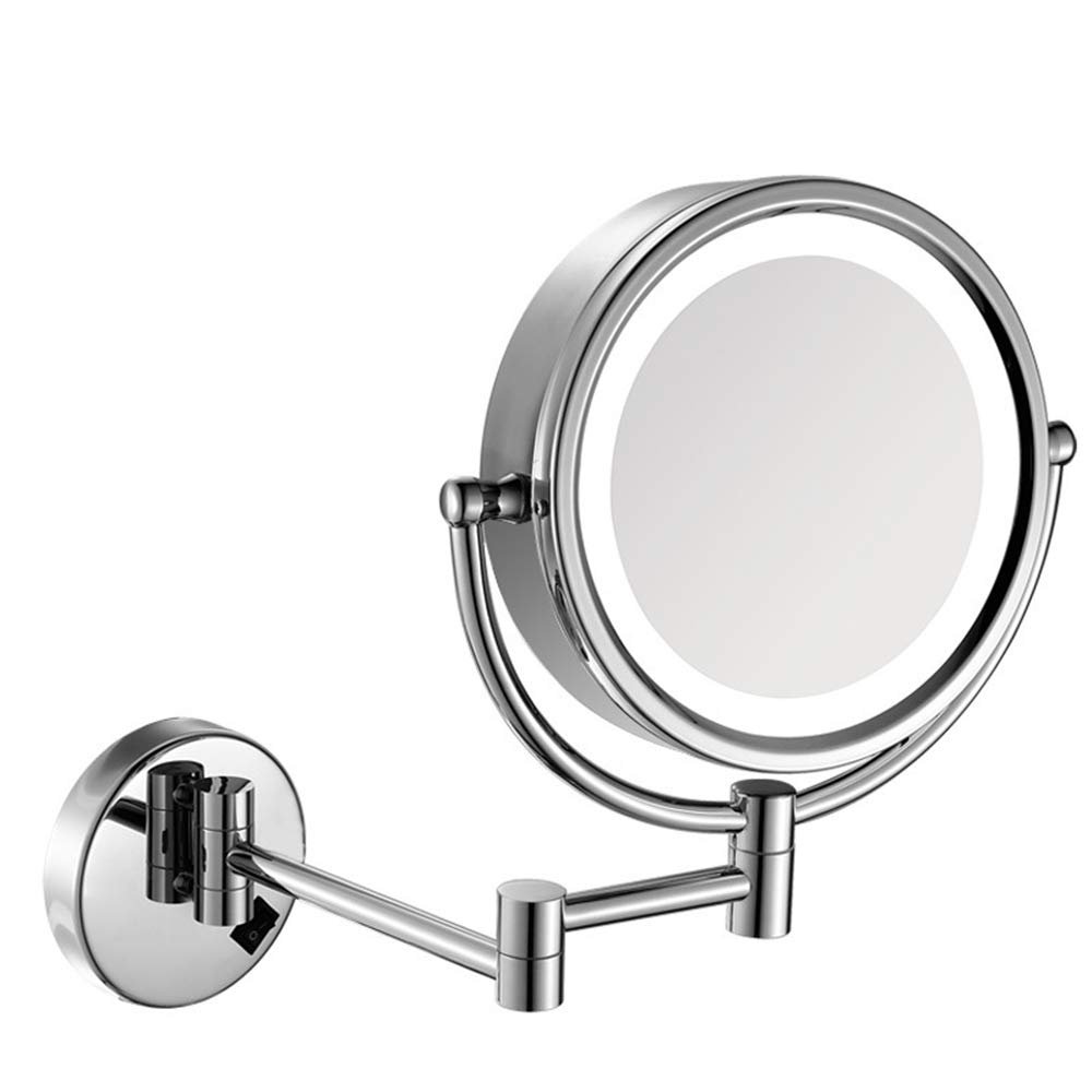 8 inches LED Lights Vanity Cosmetic Magnifying Makeup Mirrors Wall Bathroom Magnification Shaving Mirror with Electrical Plug Chrome,10X