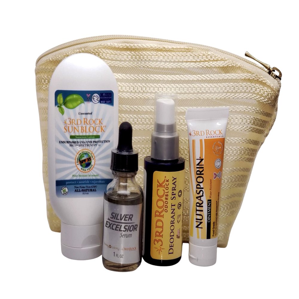 3rd Rock Essentials | Holiday Gift Set Bundle | SunScreen SPF 35+ 3.3 oz | Silver Infusion 150 PPM Spray 2 oz| Nutroleum Non Petroleum Skin Balm 3 oz.| ODORBlock Deodorant 2.0 oz.