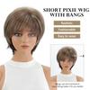 SEVENCOLORS Short Hair Wigs with Bangs Dark Brown Mixed Blonde Pixie Cut Wig for Women Straight Synthetic Fiber Wigs view 4