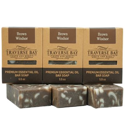 Brown Windsor, all natural handmade cold process soap, essential oil soap. 3 bar pack 15 + oz.