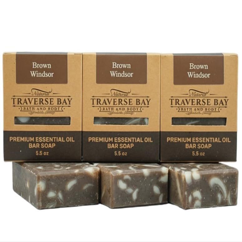 Brown Windsor, all natural handmade cold process soap, essential oil soap. 3 bar pack 15 + oz.