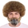 HalloweenPartyOnline Happy Painter Small Afro Wig with Full Beard and Moustache Set | Brown Celebrity Wigs HM-1048 view 1