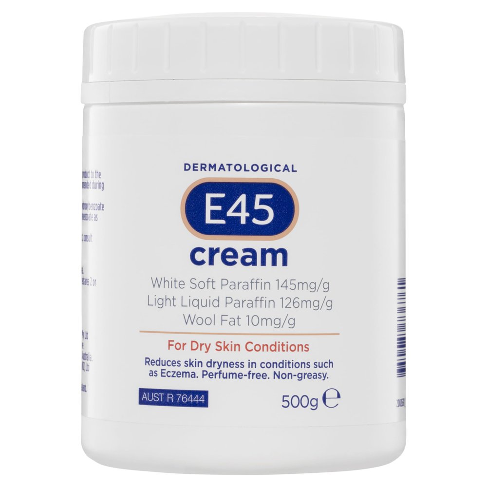 E45 Moisturiser, Body, Face And Hand Cream For Dry, Flaky Skin, Suitable For Eczema, Dry Psoriasis, Sunburn, 500g Tub