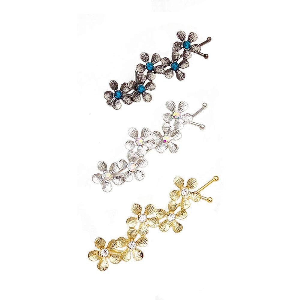 Set of 3 Lady Women Sweet Alloy Hairpin Hair Clip Fashion Hair Clamp Hair Barrettes (Flower style)