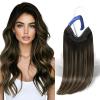 Sunny Hair Wire Hair Extensions Real Human Hair Fish Line Human Hair Extensions Invisible Wire Extensions Dark Brown to Light Brown with Dark Brown #2/2/6 14 Inch view 1