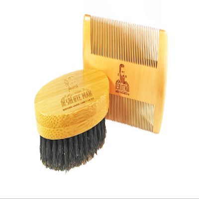 Beard Comb and Brush - Resolute Man- Peach Wood Comb and 100% Boar Bristles Brush - Polish, Clean and Shine Beard Hair as You Style!
