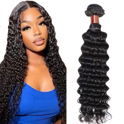 Brazilian Virgin Human Hair Deep Wave One Bundles 14 Inch Wet and Wavy Bundles Deep Wave Human Hair Bundles Virgin Hair Deep Curly Weave Extension Natural Black Color (One Bundle)