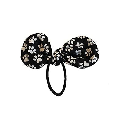 Black and White Paw Print Knot Ponytail Hair Bow Tie