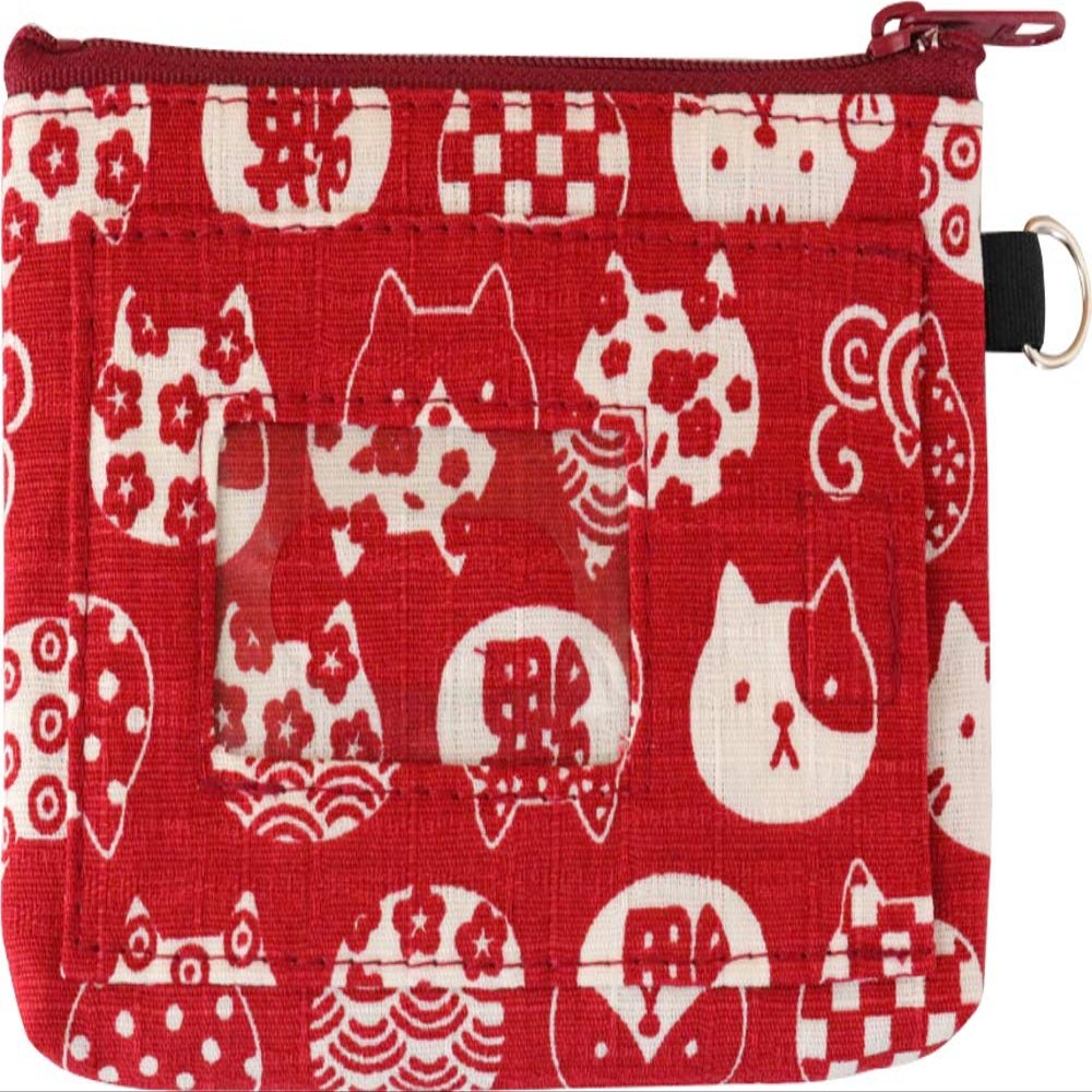 Kyoyu Makeup Pouch, Mini, Makeup, Cosmetics, Accessory Holder, Pass Case, Regular IC Card, Pocket, Cat Pattern, Red, 3.7 x 5.1 inches (9.5 x 13 cm)