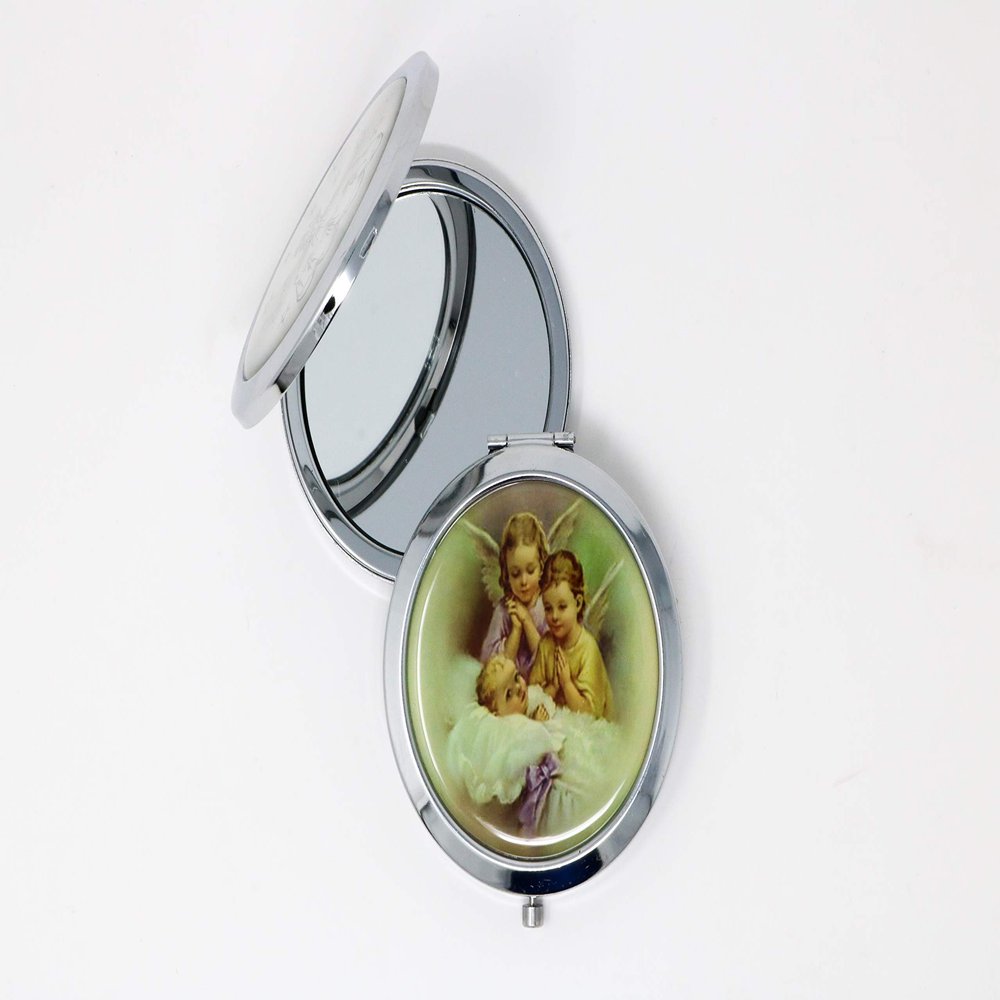 12 Piece New Baptism/Communion Compact Mirror Party Favor for Boys and Girls - Design Makeup Compact Gift and Decoration Favors - Angel w/Baby Mirror