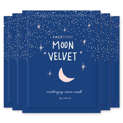 FACETORY K Beauty Face Mask Skin Care - MOON VELVET MOISTURIZING Sheet Mask with Sodium Hyaluronate & Shea Butter Cream | Moisturizing Cream Mask (5 Pack)
