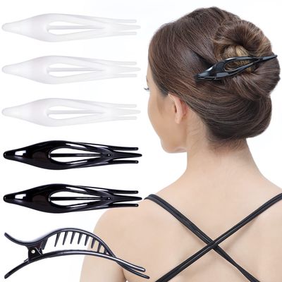 RC ROCHE ORNAMENT 6 Pcs Womens Thin Curved Eyelet Side Slide No Slip Hair Clip Comfortable French Concord Duck Bill Pin Teeth Strong Hold Grip Beauty Accessory, Medium Black and White