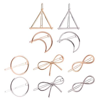 Assorted Shape Gold Silver Minimalist Alloy Hair Clip Triangle Circle Moon Bowknot Style Hair Barrettes Hair Pins Hair Clamp Hair Accessories for Women (C#)