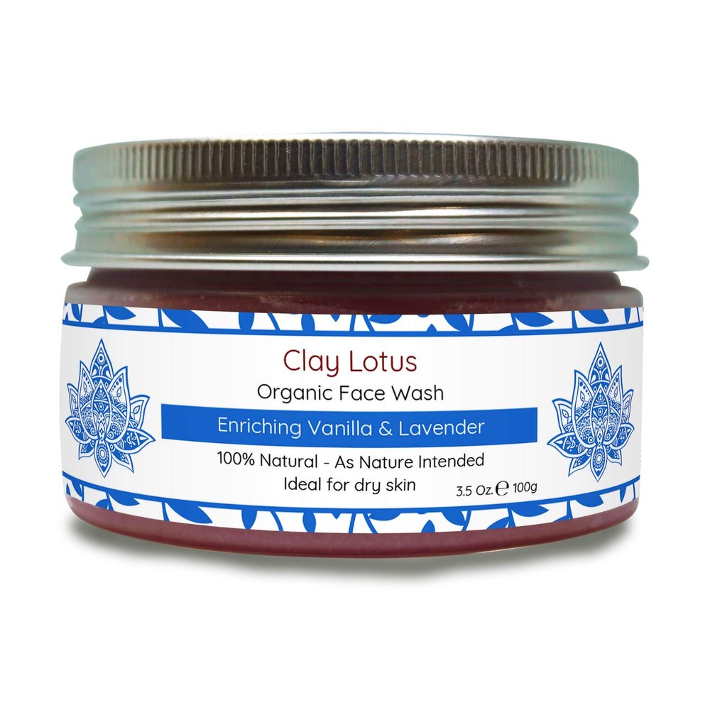 Clay Lotus Organic Face Wash - Hydrating Cleanser for Dry, Mature Skin. Anti-aging, Natural Formula for Reduced Wrinkles and Restored Radiance- Vegan and Moisturizing- For Women & Men