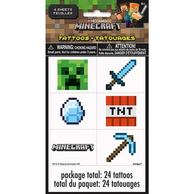 Multicolor Minecraft Tattoos (24 Count) - Perfect for Kids' Parties, Themed Events, and Gaming Celebrations