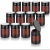 (12 Pack) 12 oz Amber PET Plastic Jar with Black Flip Top view 1
