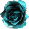 4 1/2 inch Shiny Teal Blue Poly Silk Rose Flower Brooch Pin with Locking Bale view 2