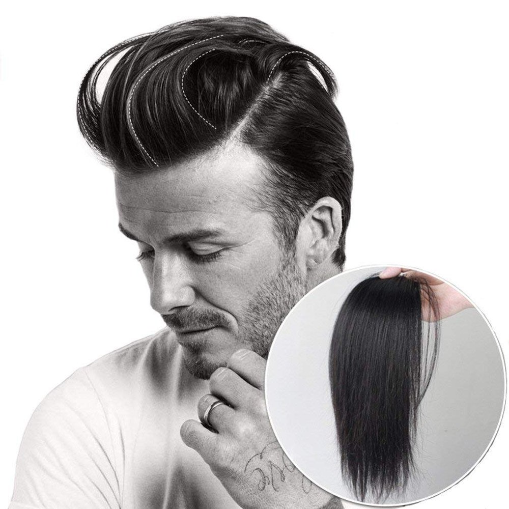 Human Hair Extensions Two Clips in Quiff Backwards Hairpieces for Men 12.6"