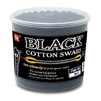 Black Cotton Swabs (100 ct) Oval Shaped, Eco-Friendly, Gentle and Precise Swabs for Personal Care, Beauty, and Household Use