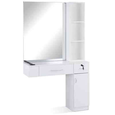 BarberPub Wall Mount Salon Station with 3 Hair Dryer Holders Hair Styling Station with Mirror Beauty Salon Spa Equipment Set 3026 (White)