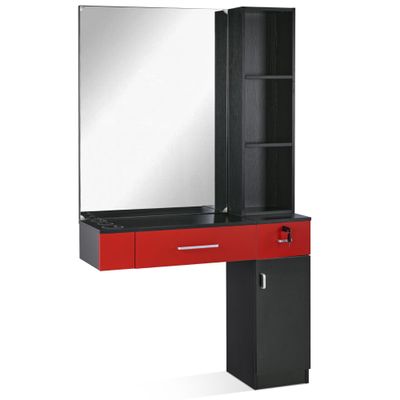 BarberPub Wall Mount Salon Station with 3 Hair Dryer Holders Hair Styling Station with Mirror Beauty Salon Spa Equipment Set 3026 (Right Shelf)