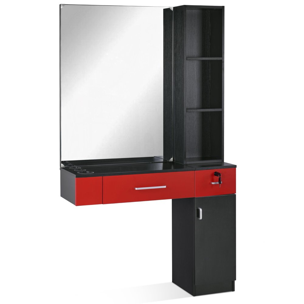 BarberPub Wall Mount Salon Station with 3 Hair Dryer Holders Hair Styling Station with Mirror Beauty Salon Spa Equipment Set 3026 (Right Shelf)